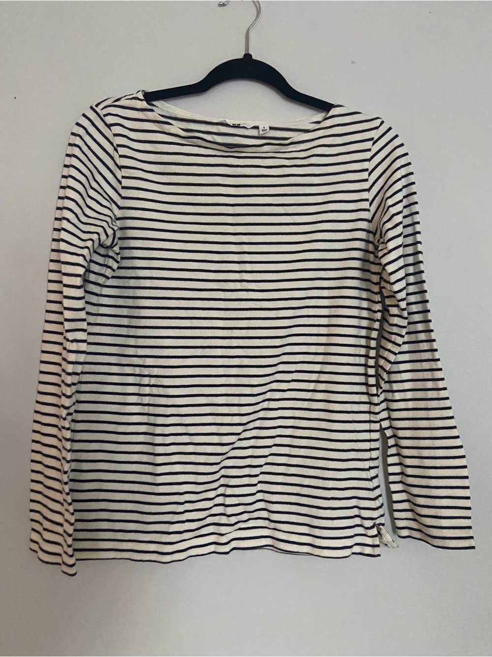 EUC Two Uniqlo Boatneck French Striped Benton Shirts Top White Navy US Sz SMALL!